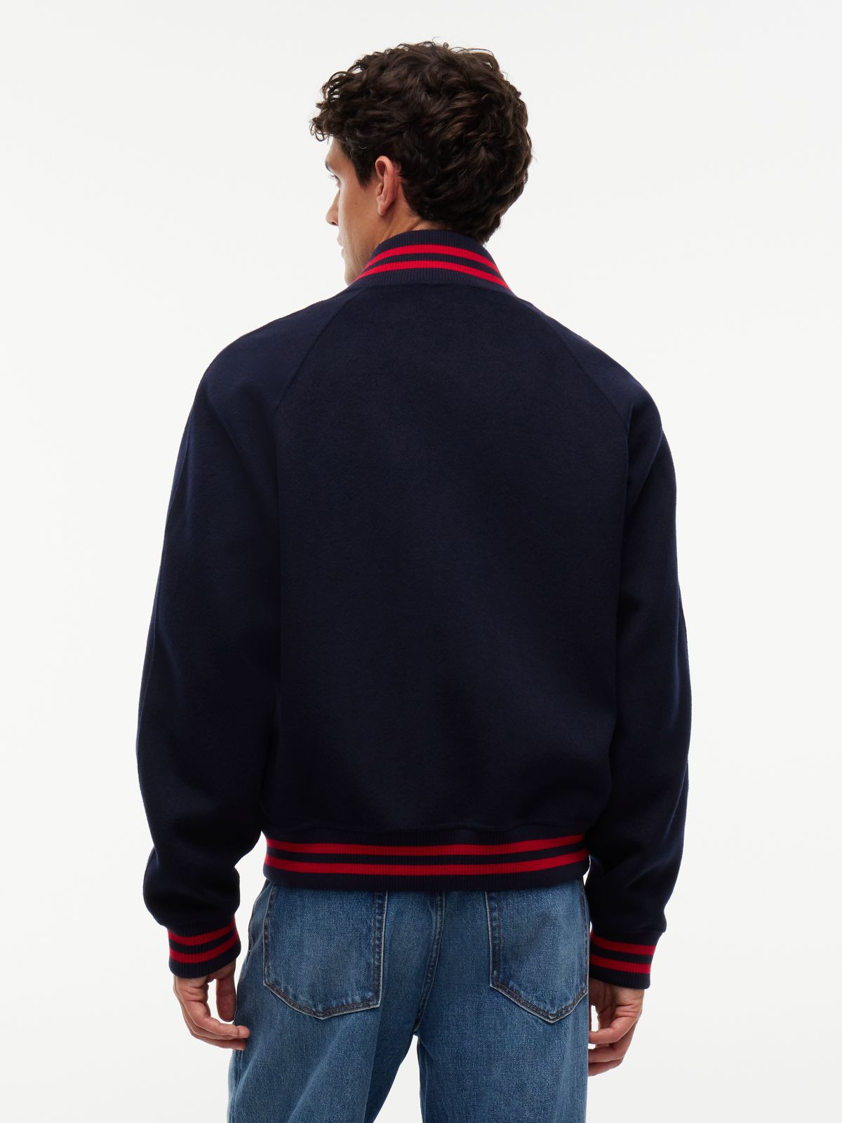 Crest Wool Blend Varsity Jacket — Blue