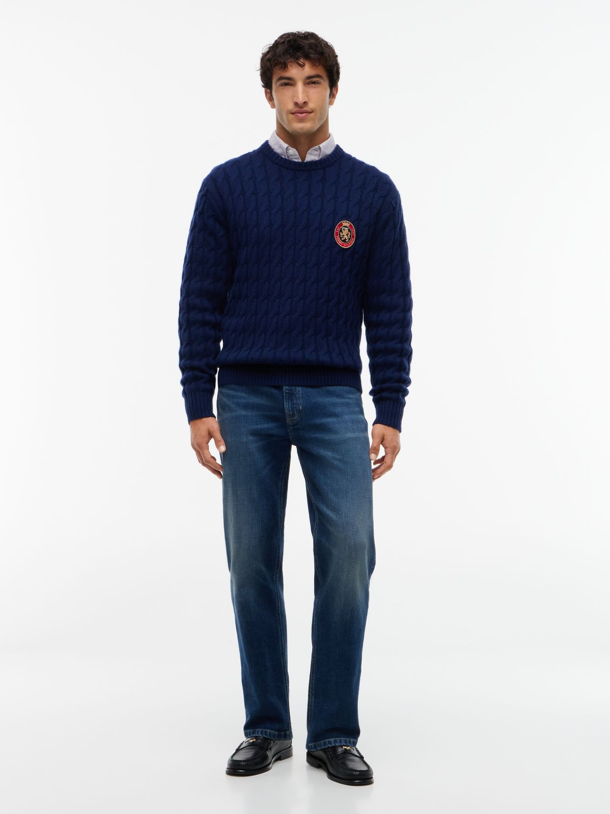 Crest Appliqué Wool Blend Jumper — Blue