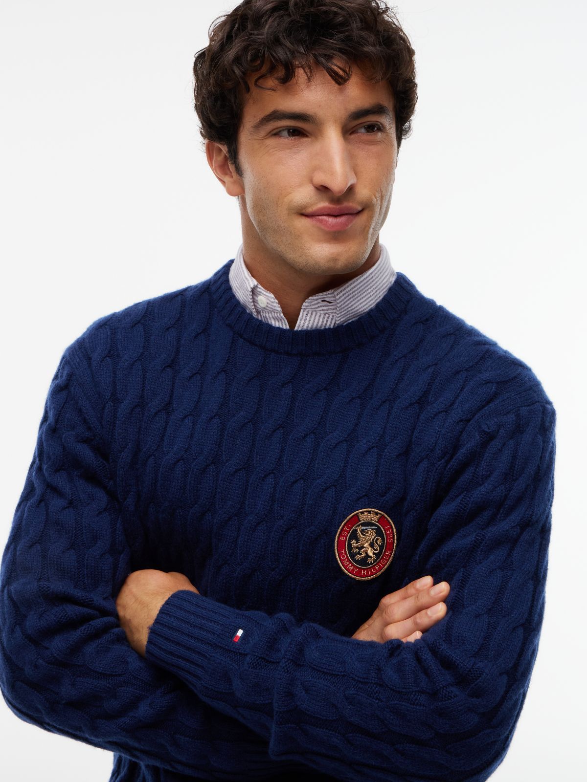 Crest Appliqué Wool Blend Jumper — Blue