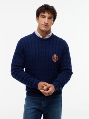 pull en laine mélangée à blason appliqué blue pour hommes tommy hilfiger
