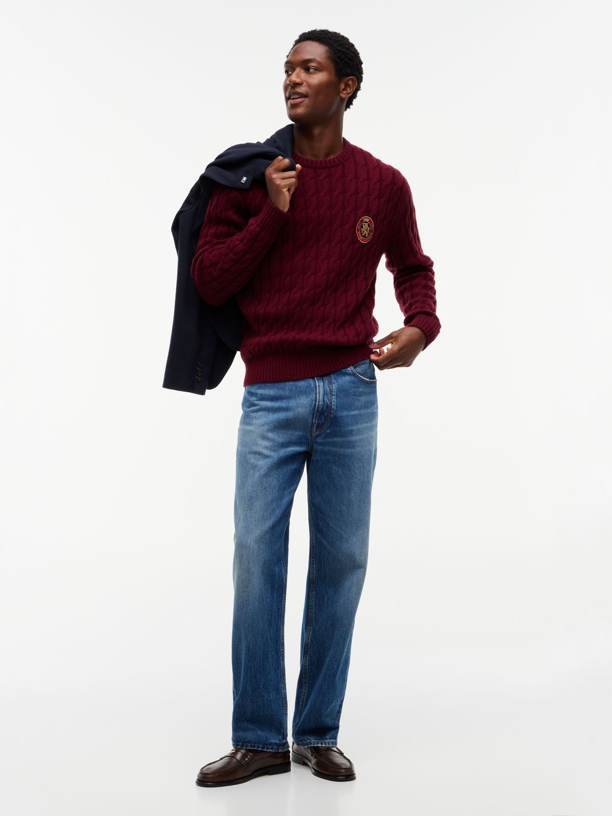 Crest Appliqué Wool Blend Jumper — Purple