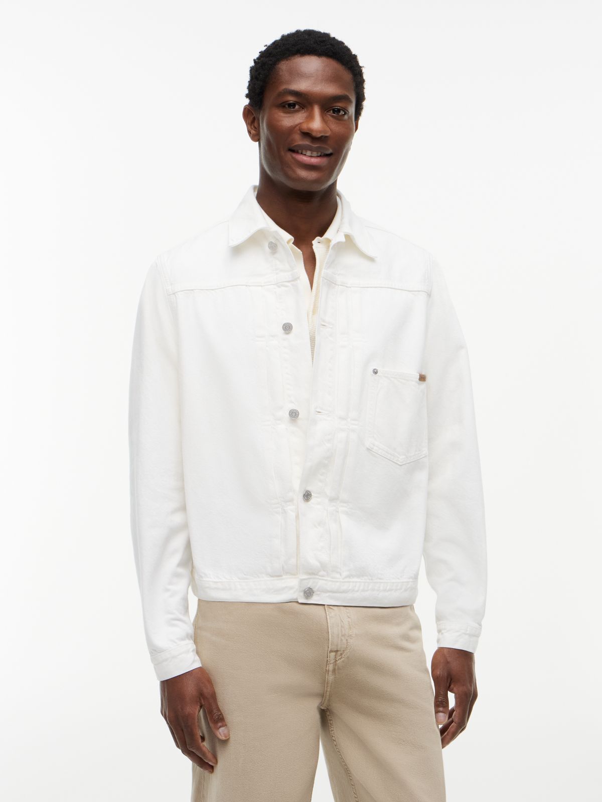 Washed Denim Trucker Jacket — White