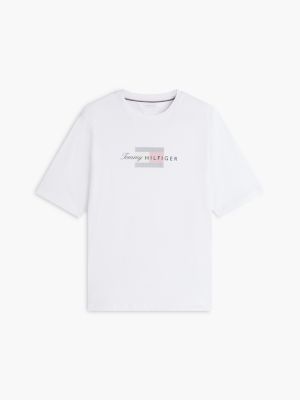 camiseta de punto con logo gráfico white de hombres tommy hilfiger