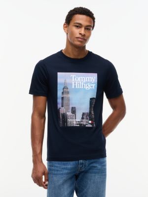 blue photo print jersey t-shirt for men tommy hilfiger