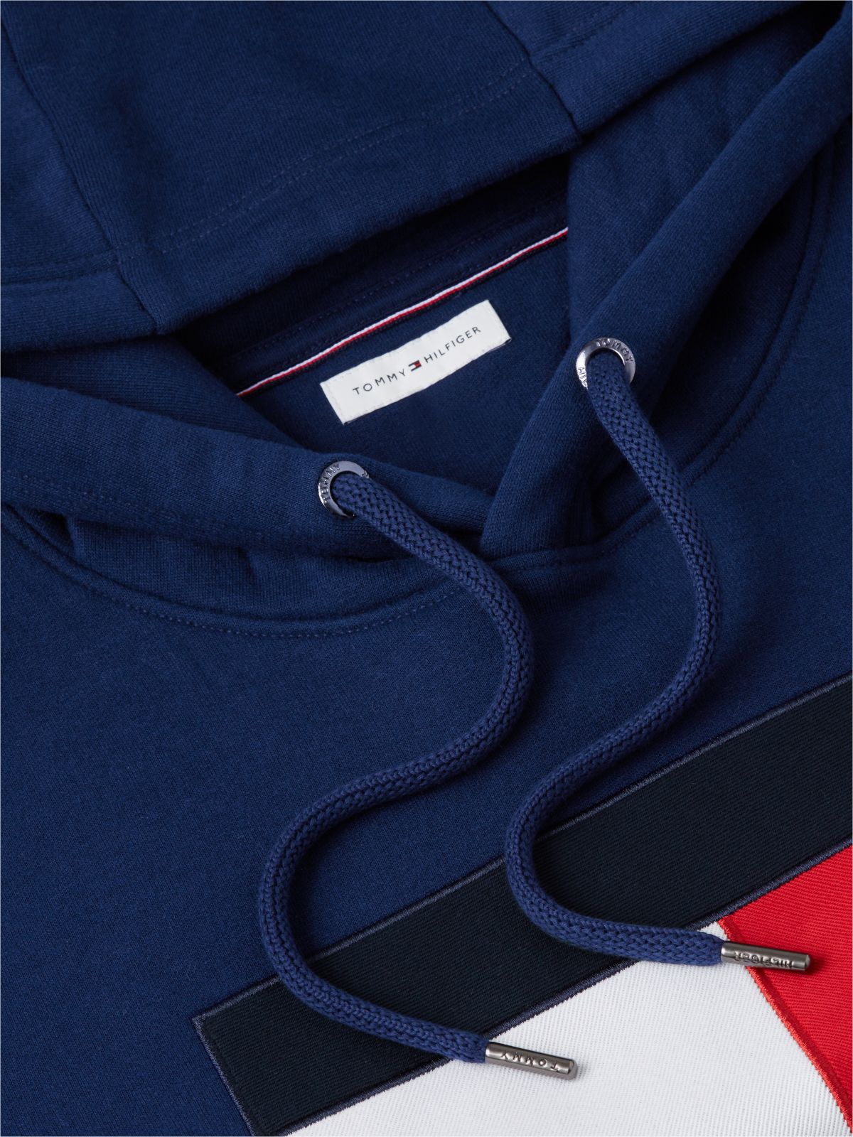 Flag Embroidery Logo Fleece Hoody — Blue