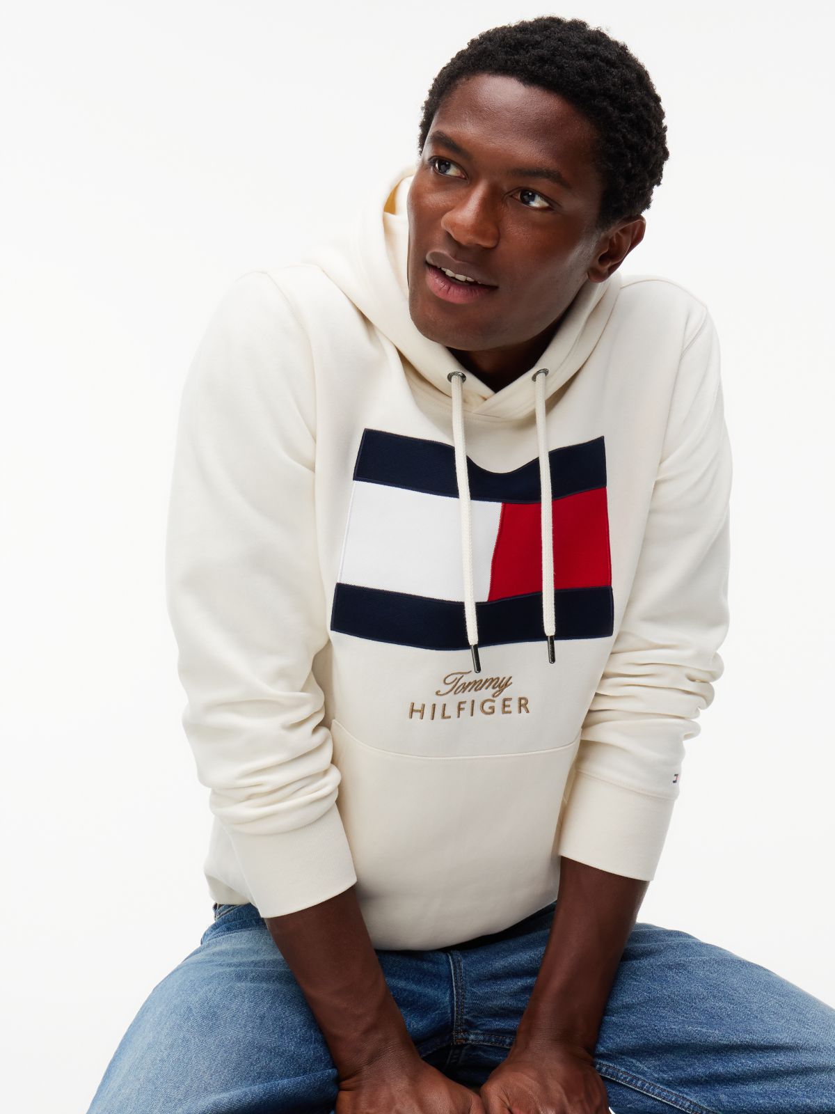 Flag Embroidery Logo Fleece Hoody — Yellow