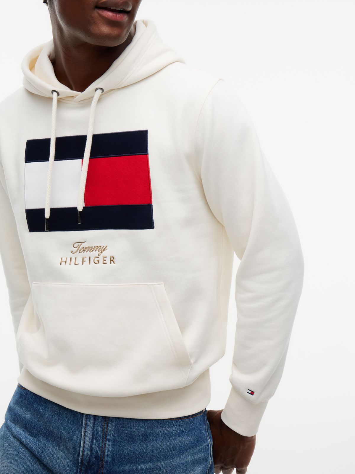 Flag Embroidery Logo Fleece Hoody — Yellow