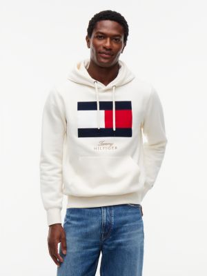 yellow flag embroidery logo fleece hoody for men tommy hilfiger
