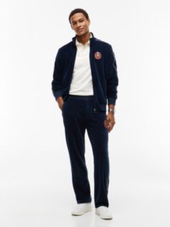 Crest Appliqué Stripe Velour Joggers — Blue 2