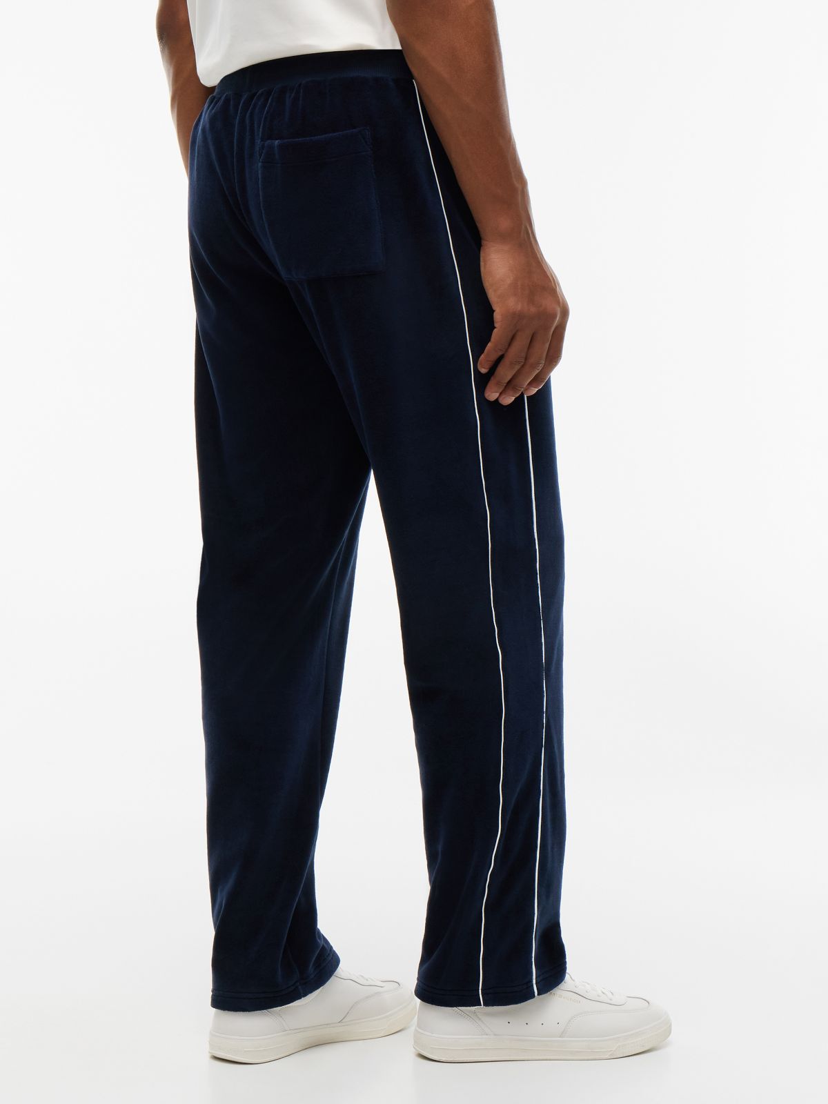 Crest Appliqué Stripe Velour Joggers — Blue