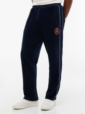 blue crest appliqué stripe velour joggers for men tommy hilfiger