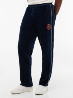 Crest Appliqué Stripe Velour Joggers — Blue 1