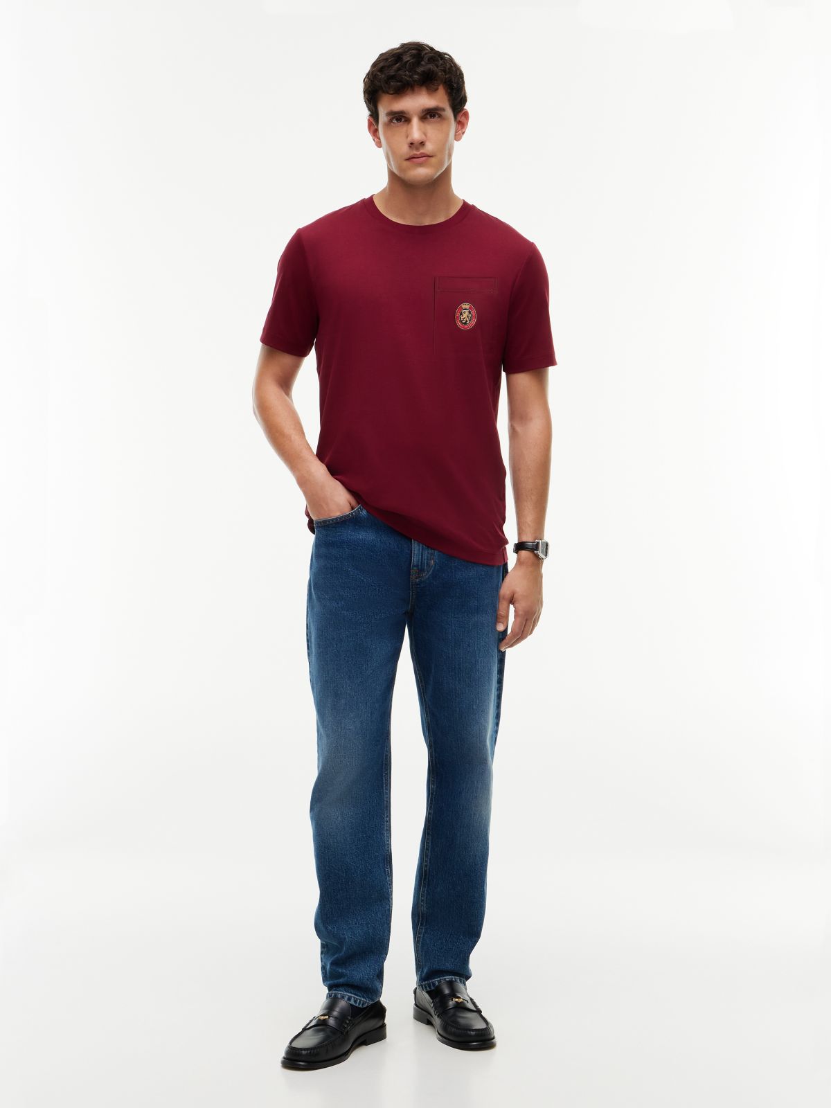 Crest Pocket Fluid Cotton T-Shirt — Purple
