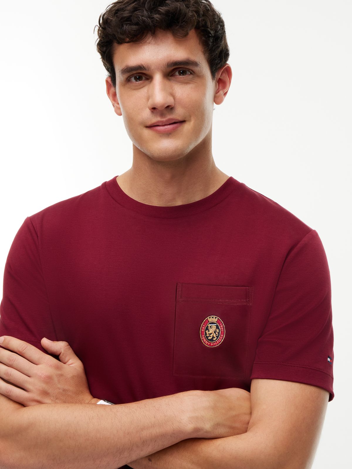 Crest Pocket Fluid Cotton T-Shirt — Purple