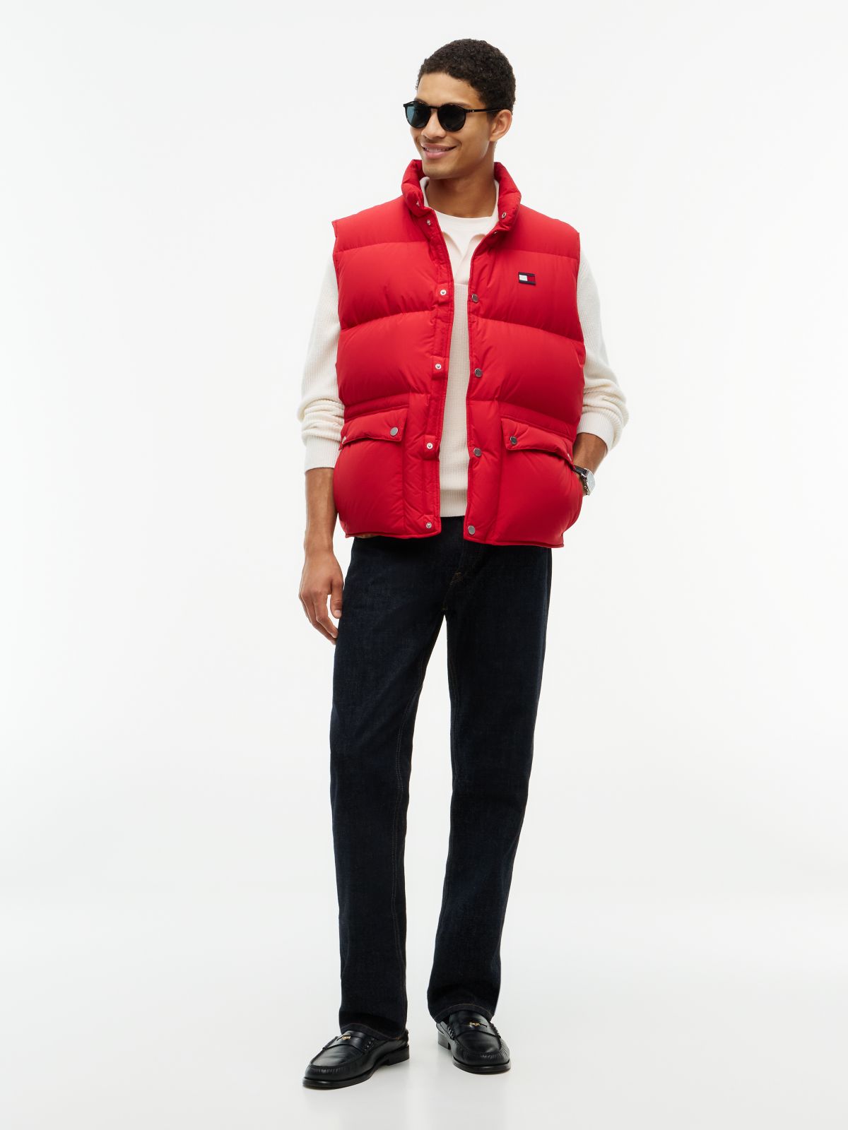 Flag Stand-Up Collar Down Gilet — Red
