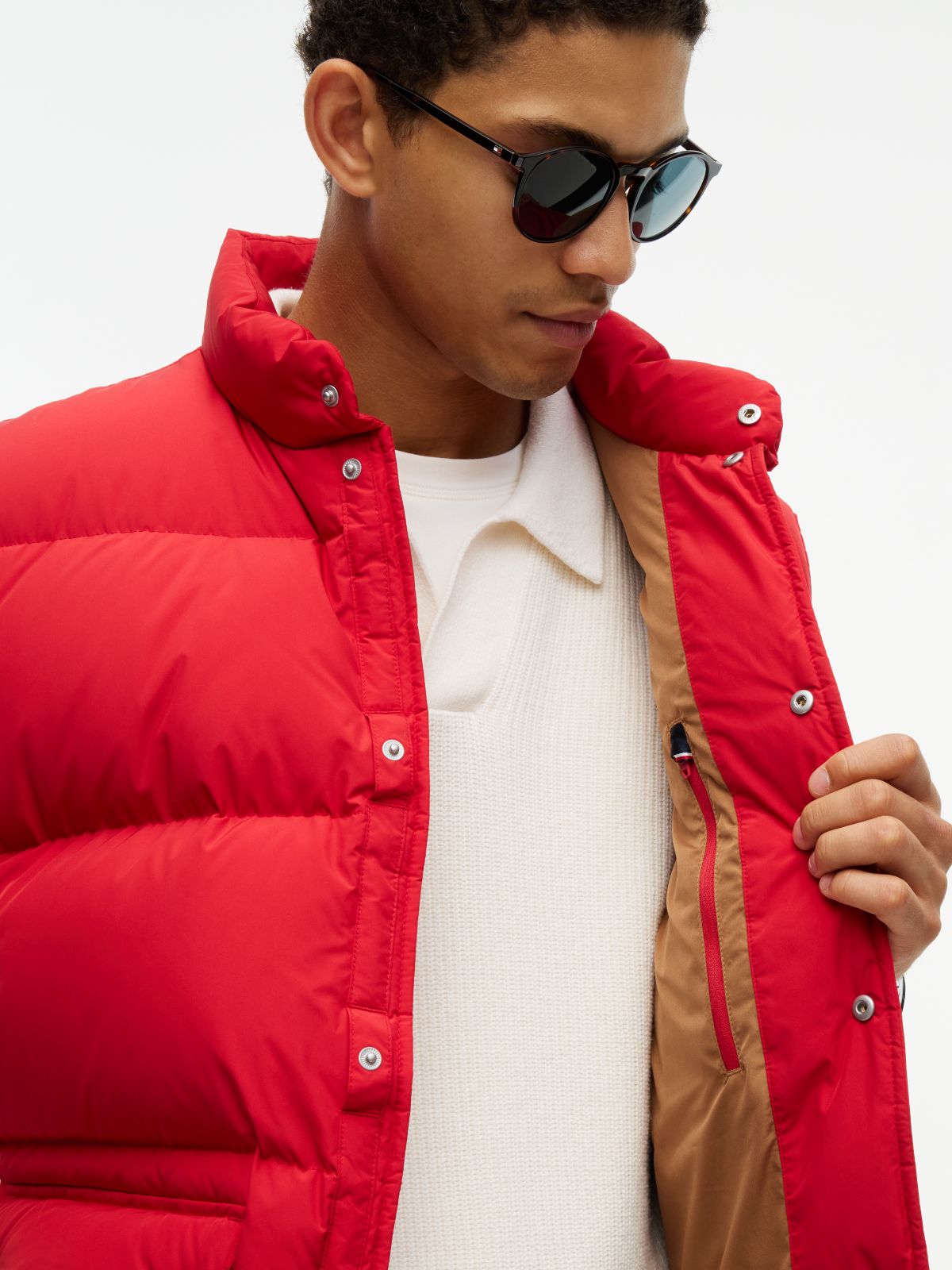 Flag Stand-Up Collar Down Gilet — Red
