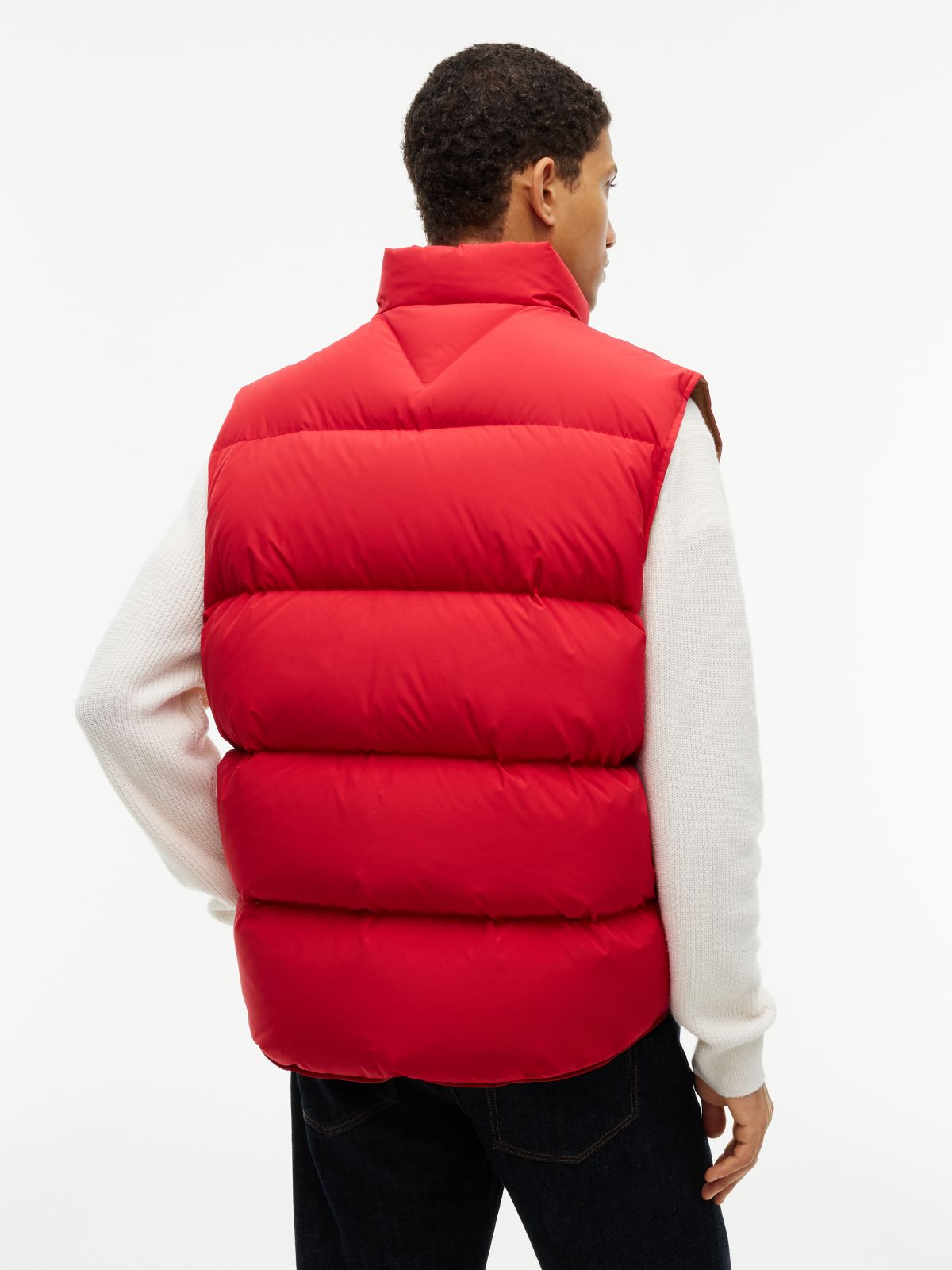 Flag Stand-Up Collar Down Gilet — Red