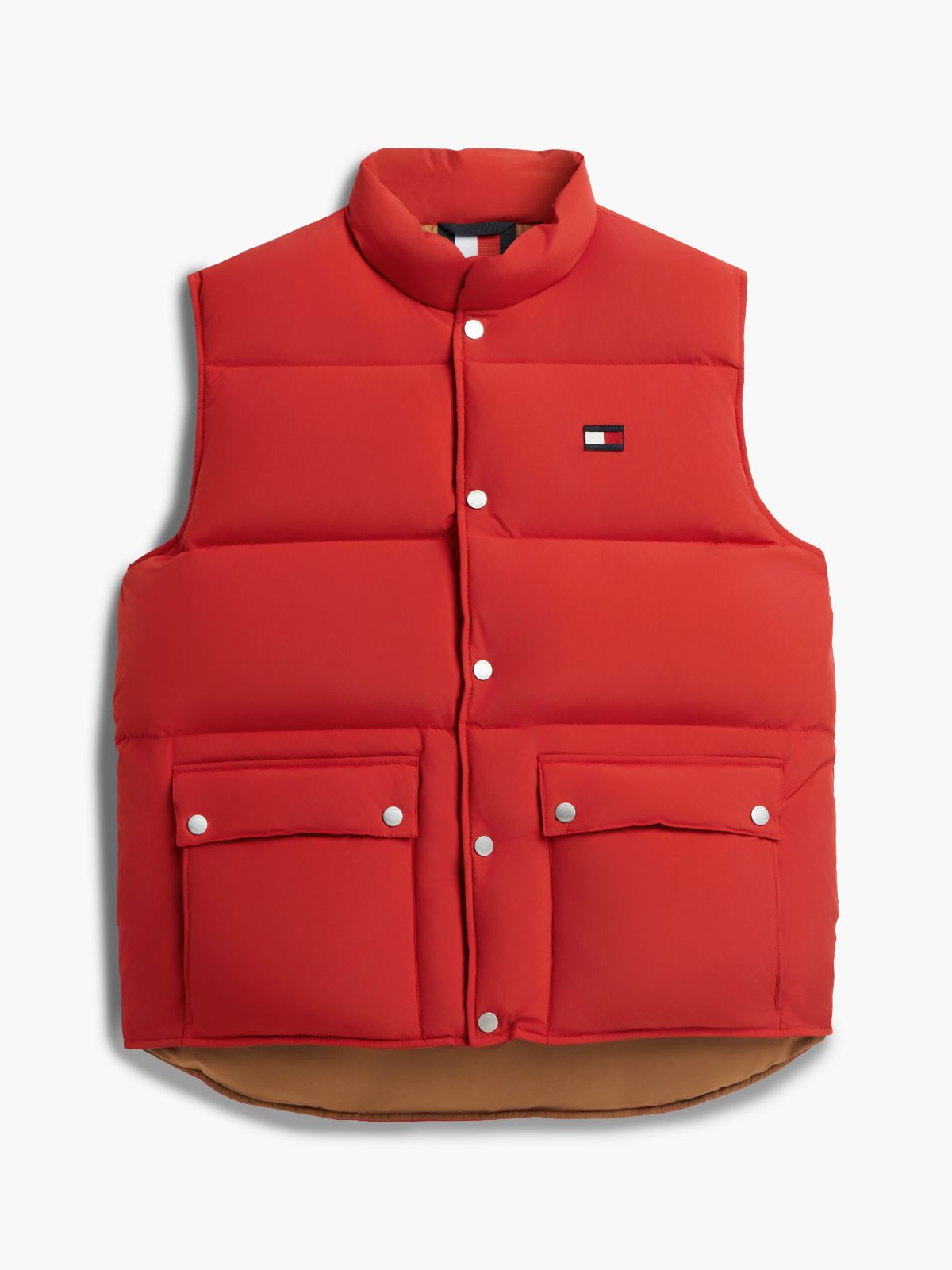Flag Stand-Up Collar Down Gilet — Red