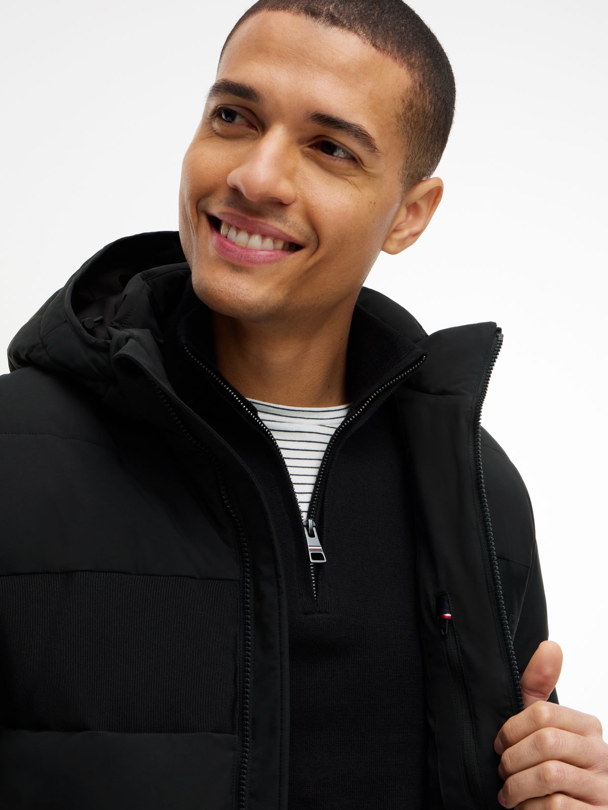 Detachable Hood Puffer Jacket — Black