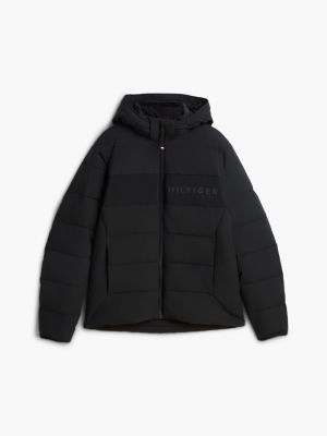 black double-layer hooded puffer jacket for men tommy hilfiger
