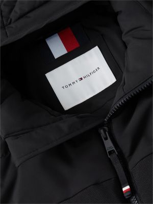 black double-layer hooded puffer jacket for men tommy hilfiger
