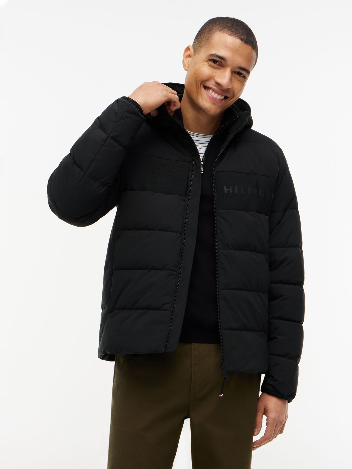 Detachable Hood Puffer Jacket — Black
