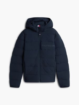 blue detachable hood puffer jacket for men tommy hilfiger