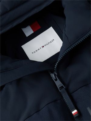 blue detachable hood puffer jacket for men tommy hilfiger