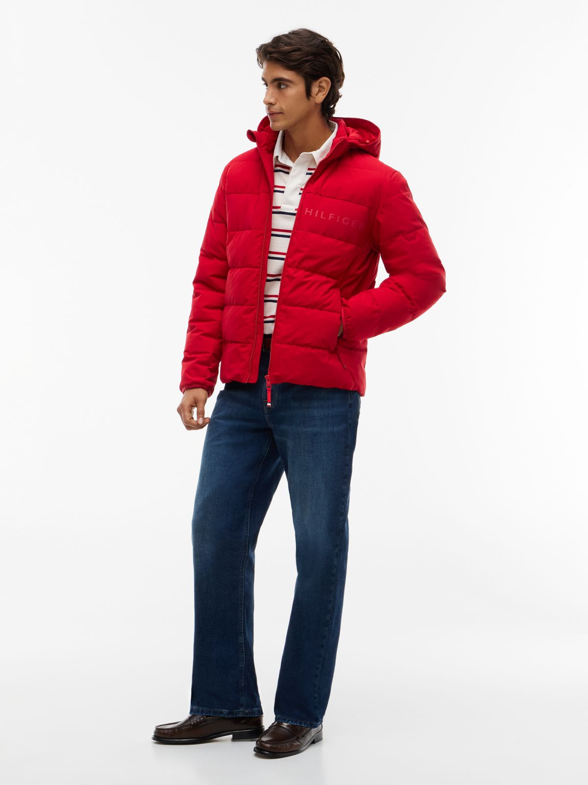 Detachable Hood Puffer Jacket — Red