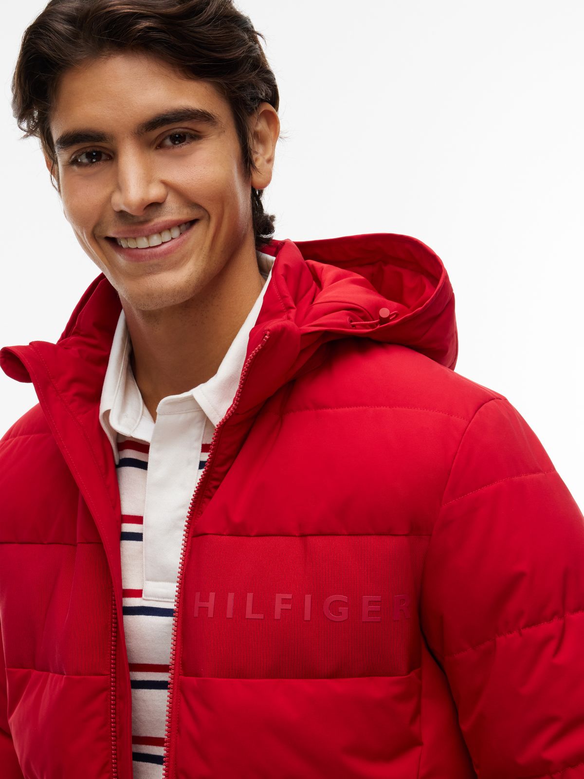Detachable Hood Puffer Jacket — Red