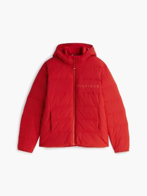 giubbino imbottito a due strati con cappuccio rosso da uomini tommy hilfiger