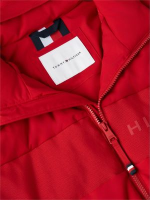giubbino imbottito a due strati con cappuccio rosso da uomini tommy hilfiger