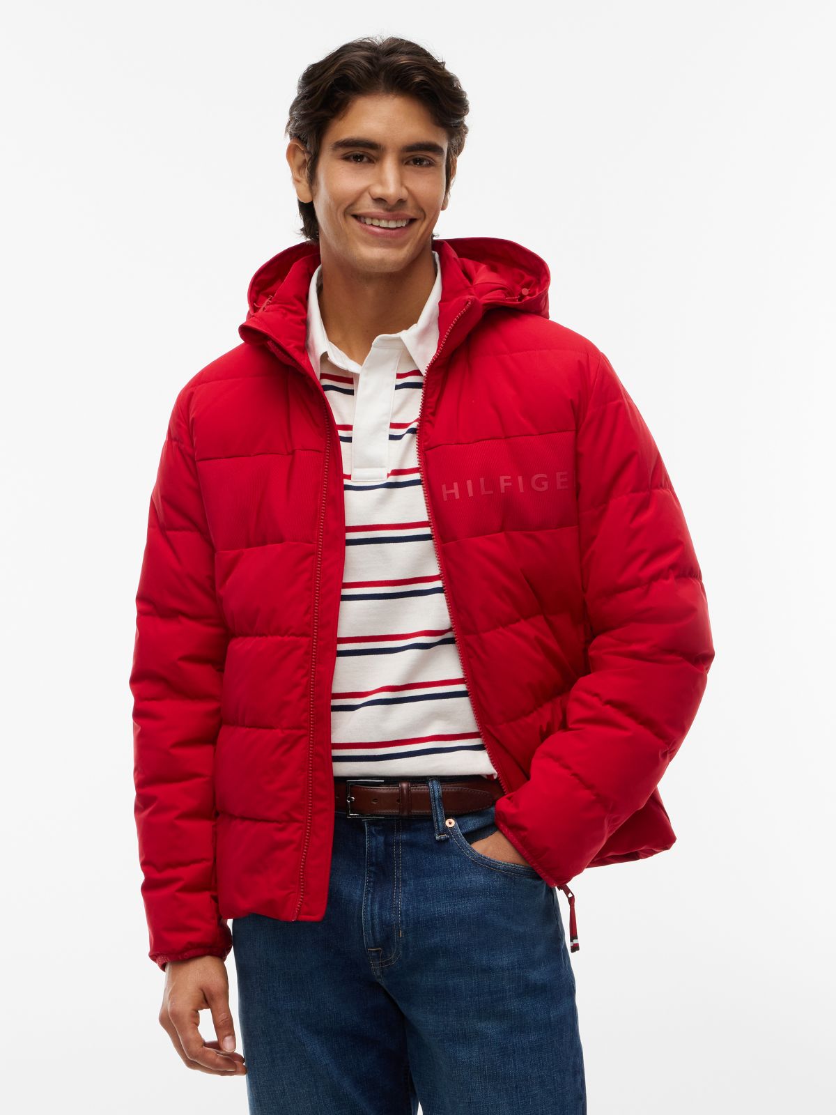 Detachable Hood Puffer Jacket — Red