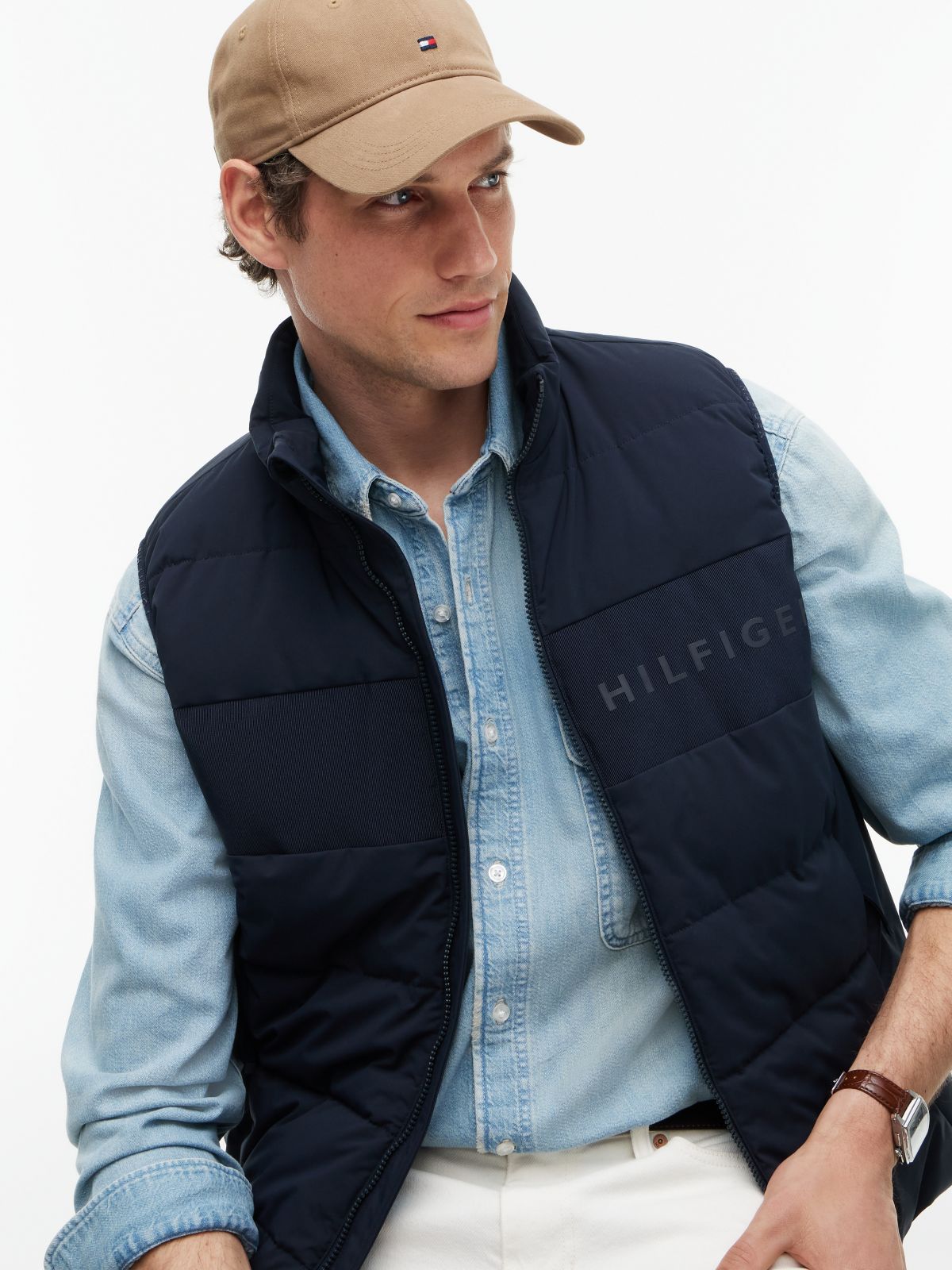 Tonal Logo Quilted Gilet — Blue