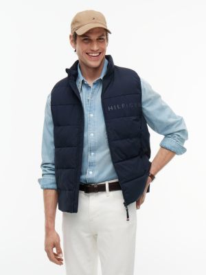 blue steppweste mit gleichfarbigem logo für herren - tommy hilfiger