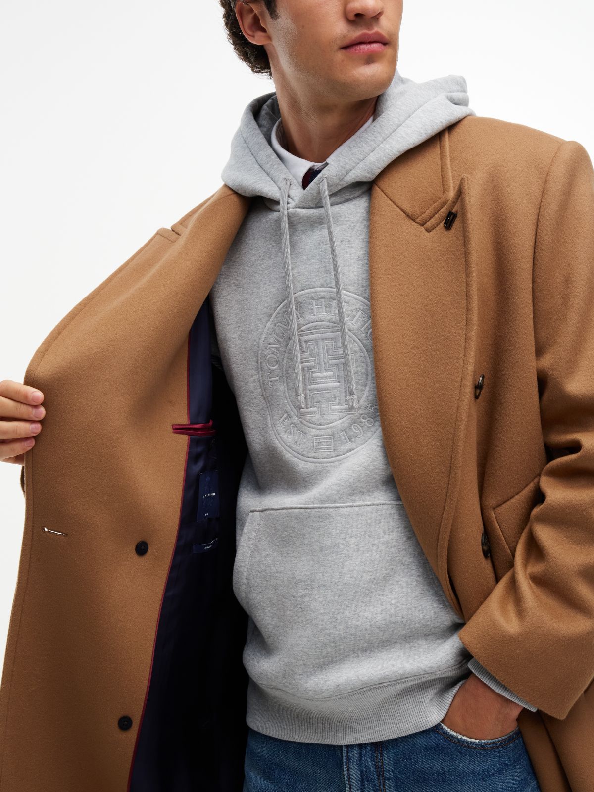 New York Label Wool Blend Coat — Brown