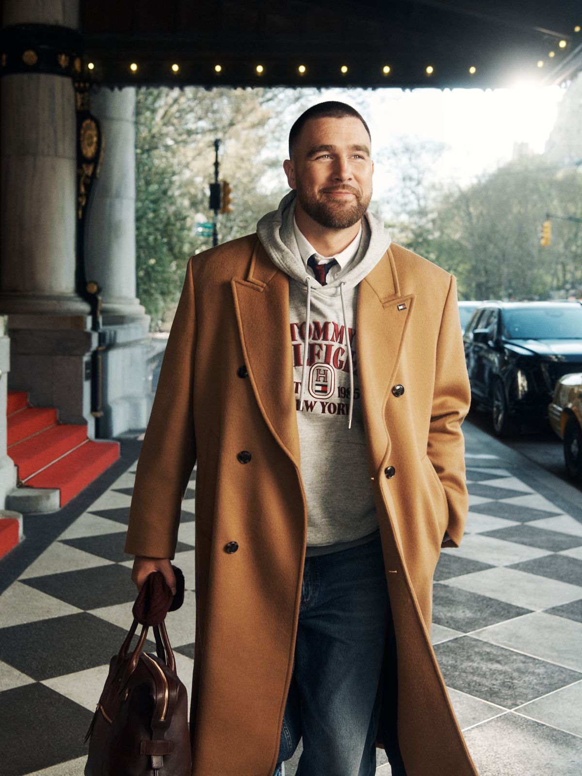 New York Label Wool Blend Coat — Brown