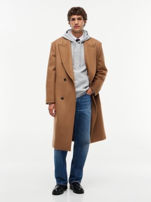 brown new york label wool blend coat for men tommy hilfiger