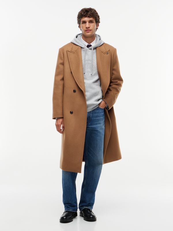 New York Label Wool Blend Coat — Brown