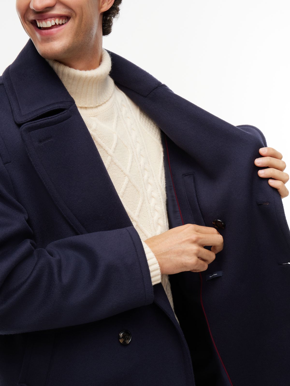 New York Label Wool Blend Relaxed Peacoat — Blue