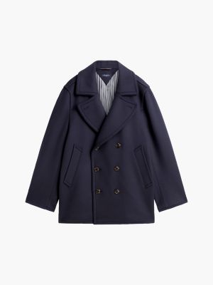 blue new york label wool blend relaxed peacoat for men tommy hilfiger