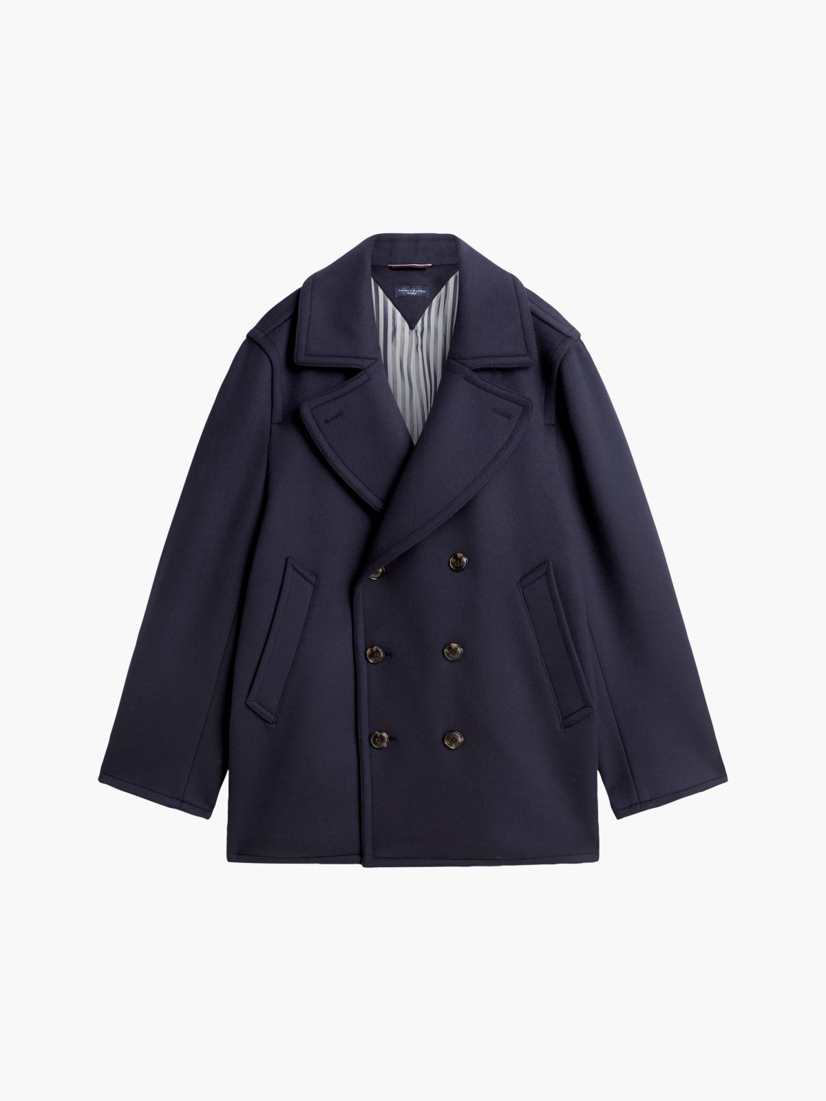 New York Label Wool Blend Relaxed Peacoat — Blue