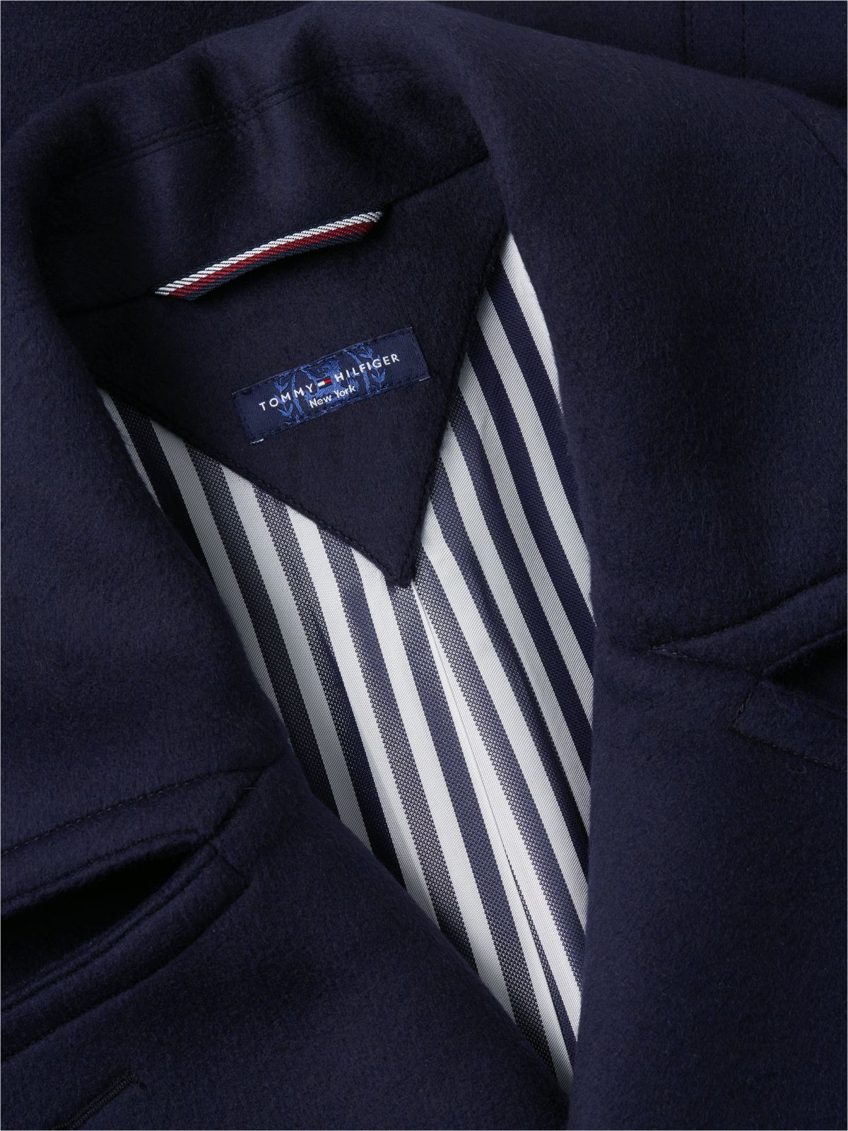 New York Label Wool Blend Relaxed Peacoat — Blue