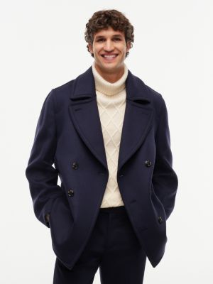 blue new york label wool blend relaxed peacoat for men tommy hilfiger