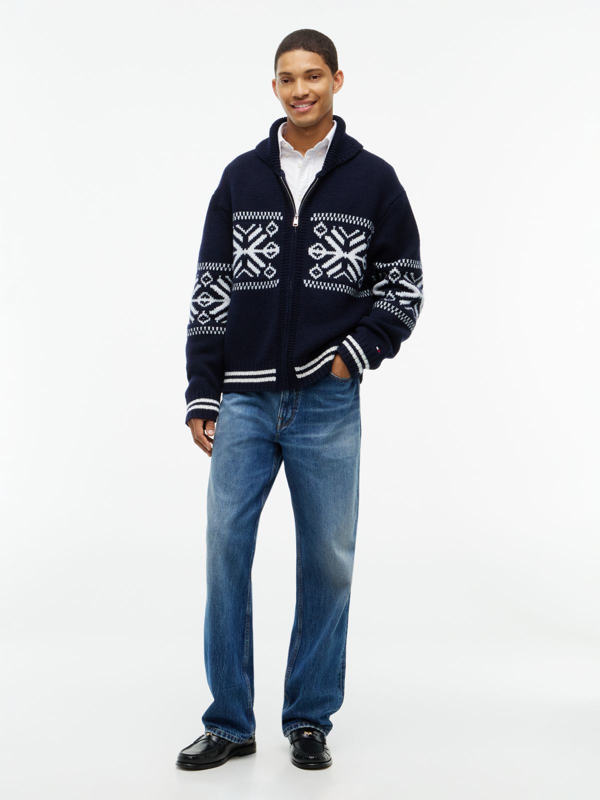 Fair Isle Wool Blend Varsity Jacket — Blue