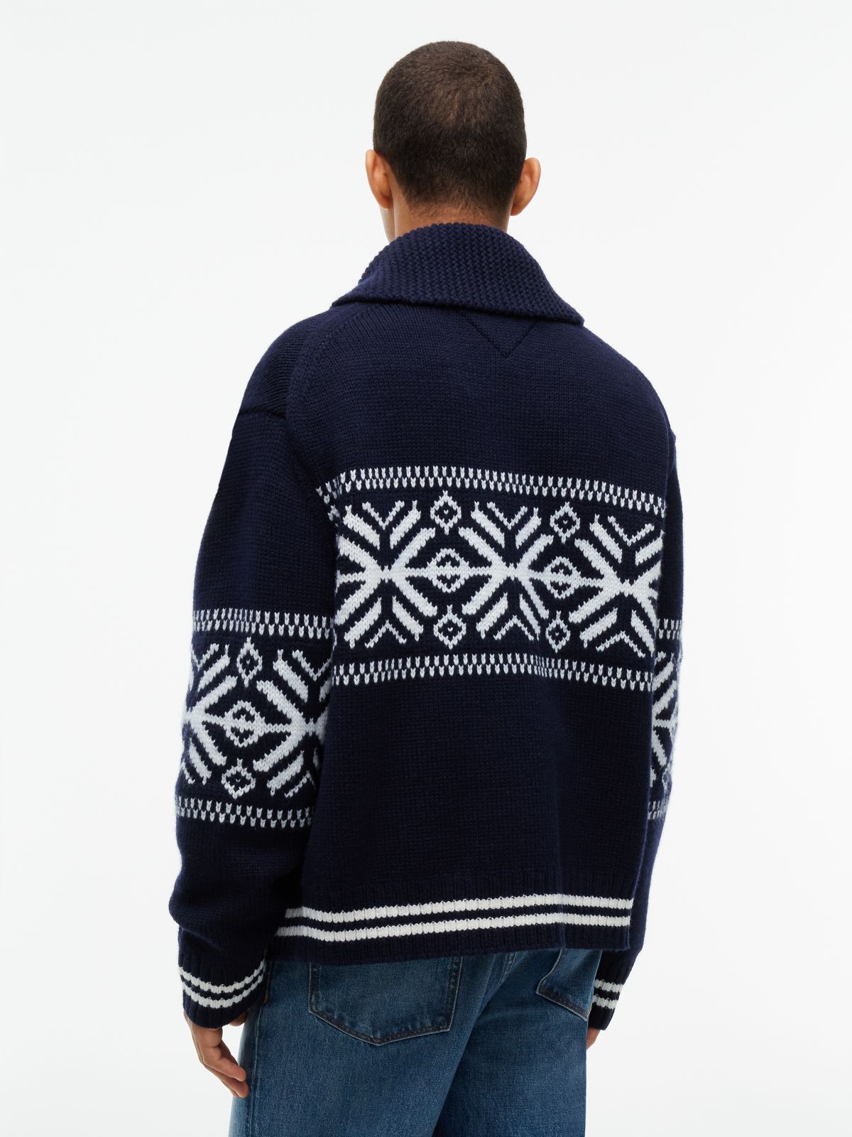 Fair Isle Wool Blend Varsity Jacket — Blue