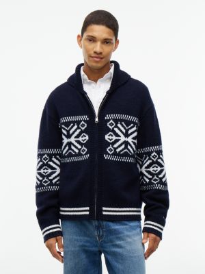 blue fair isle wool blend varsity jacket for men tommy hilfiger