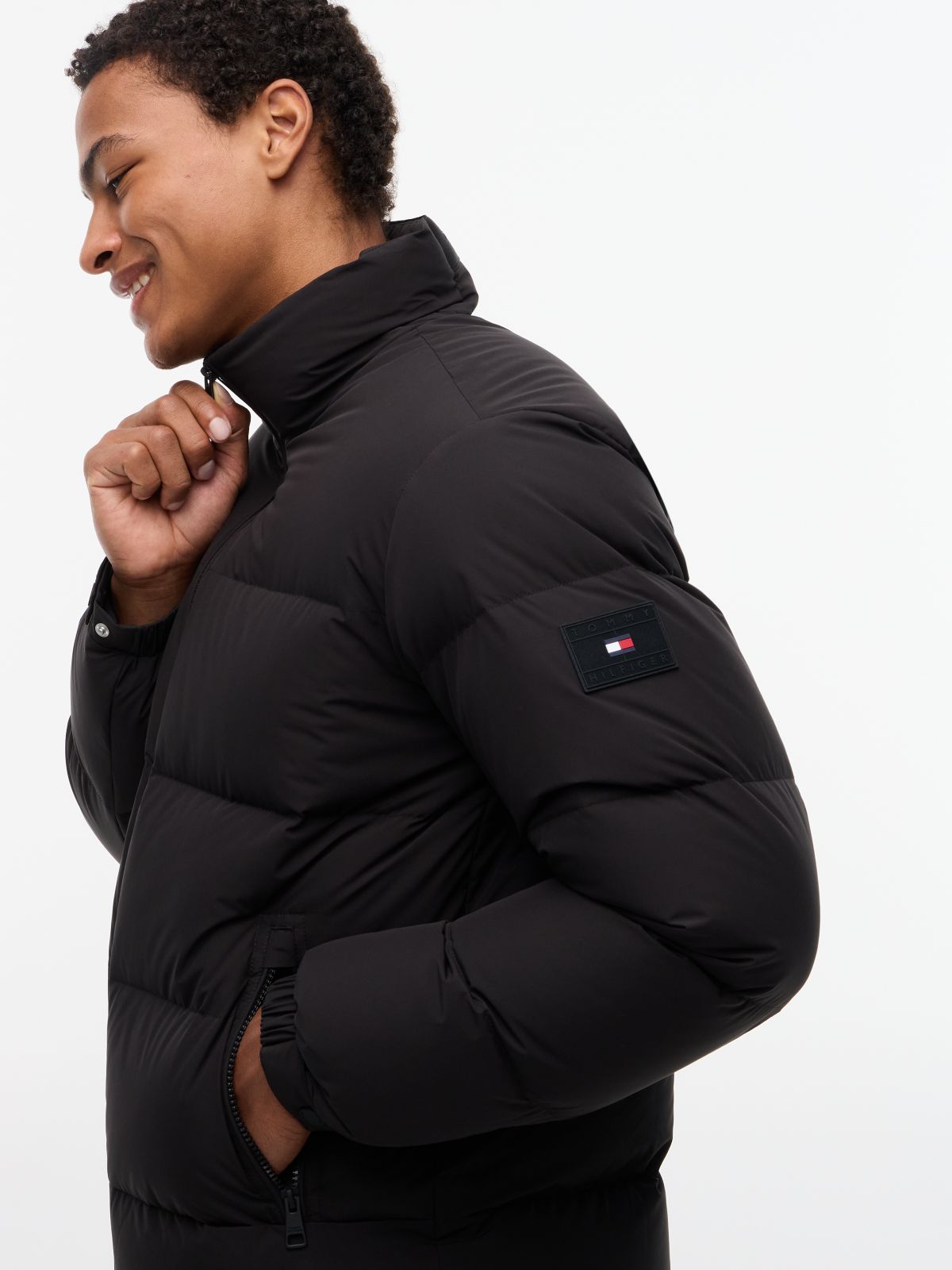 Logo Patch Down Puffer Jacket — Black