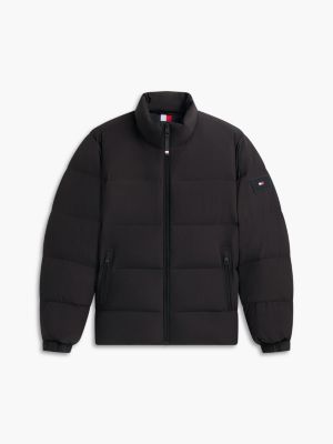 schwarz puffer-jacke mit logo-patch und daunenfüllung für herren - tommy hilfiger