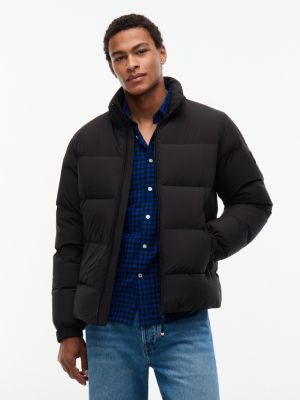 black logo patch down puffer jacket for men tommy hilfiger